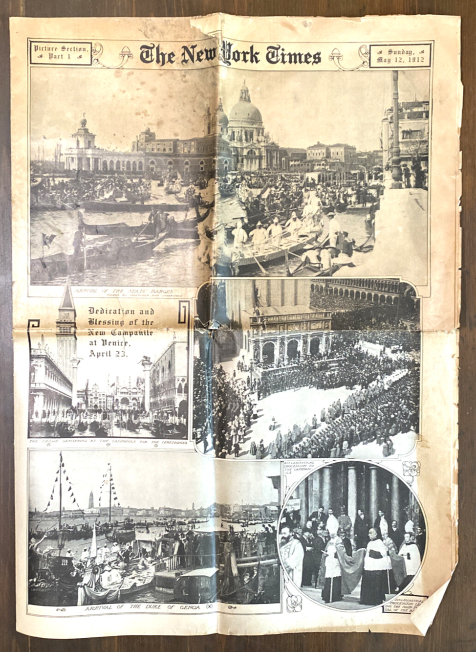 Antique New York Times Newspaper Picture Section Part 1 May 1912 Original